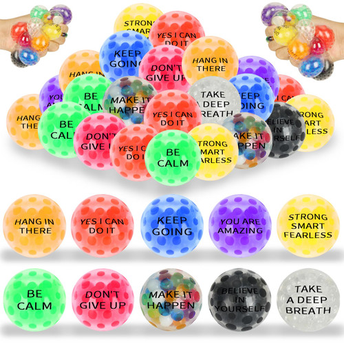 20 Pack Colorful Motivational Mini Stress Balls Set, Squishy Balls Fidget Toys for Kids, Squeeze Balls Bulk, Birthday Gifts Party Favors Goodie Bags Stuffer Classroom Prize Anxiety Stress Relief