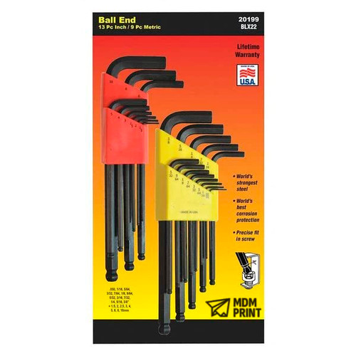 22 Piece Metric/SAE L-Shape Hex Key Set