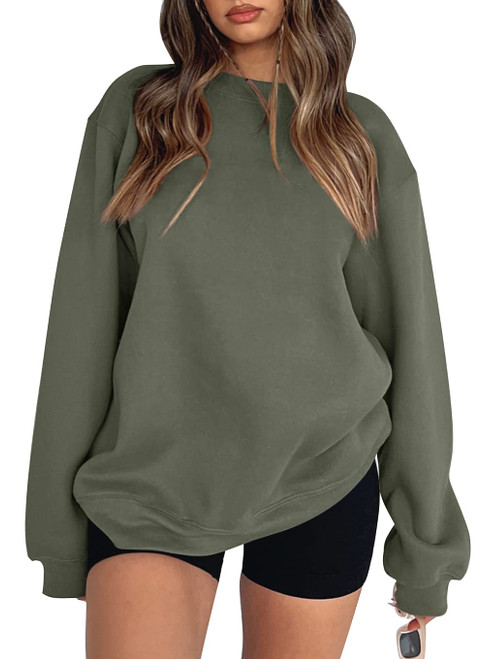 Beaully Womens 2023 Simple Crewneck Long Sleeve Casual Solid Pullover Sweatshirts Tops Shirts 6058 Grey XX-Large