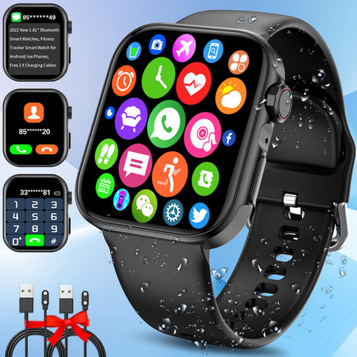 Sakioo Smart Watch, 2023 1.81'' Fitness Smart Watches Touch Make/Answer Call Smartwatch, Waterproof Fitness Activity Tracker Smart Watch with Heart Rate Sleep Monitor for Android/iOS Phones Women Men
