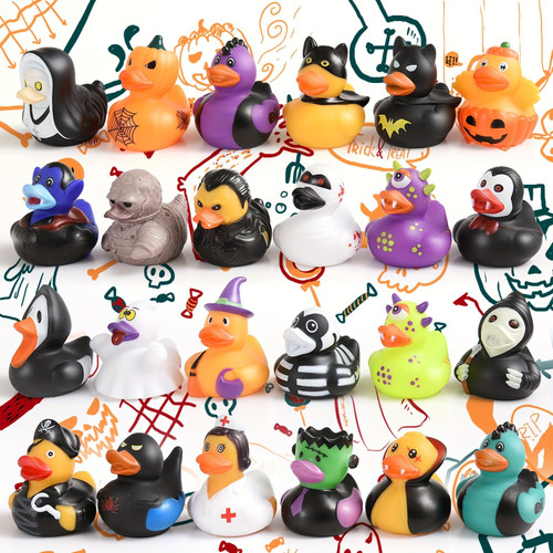 Halloween Party Favors Rubber Ducks 24Pcs Bath Toys Assorted Duckies (2") for Kids Halloween Decor Trick or Treat Supplies Goodie Bag Fillers Baby Showers Halloween Party Supplies