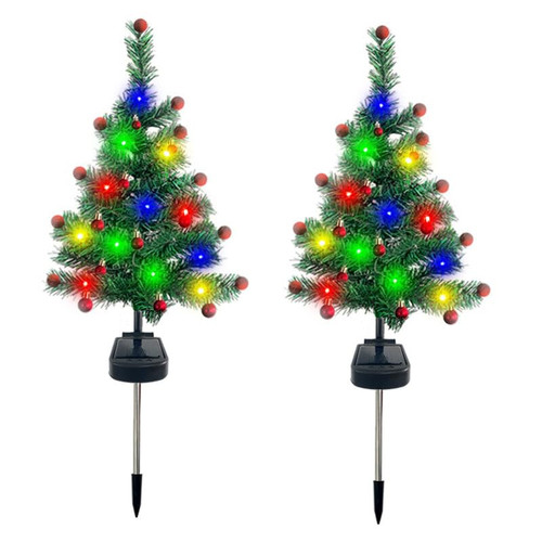 2PCs Christmas Tree Solar Garden Lights Outdoor Decorations, 30.7 inch Small LED Solar Path Lights Flickering Solar Stake Yard Waterproof Lights for Patio, Courtyard, Lawn Landscape - Colorful