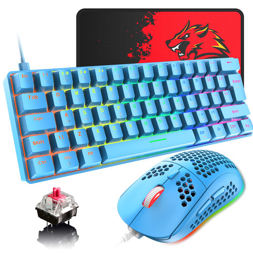 60% Wired Mechanical Gaming Keyboard and Mouse Combo, Ultra-Compact Mini 62 Keys Type C Chroma 20 Rainbow Backlit Effects,RGB Backlit 6400 DPI Lightweight Gaming Mouse with Honeycomb Shell for PC/Mac 60% Wired Mechanical Gaming Keyboard and Mouse Combo, Ultra-Compact Mini 62 Keys Type C Chroma 20 Rainbow Backlit Effects,RGB Backlit 6400 DPI Lightweight Gaming Mouse with Honeycomb Shell for PC/Mac