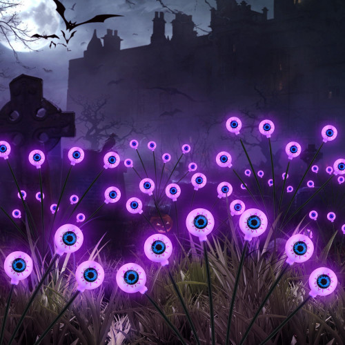 3 Pack Halloween Decorations Outdoor Solar Lights, Scary Purple Eyeball Halloween Solar Lights Outdoor Swaying Firefly Lights, 2 Modes Waterproof Halloween Path Lights for Yard Garden Lawn Party Decor