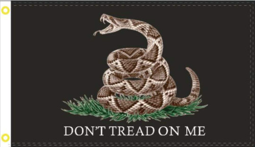 Let it Fly Gadsden Live Rattlesnake Don't Tread On Me Black 3'X5' Flag