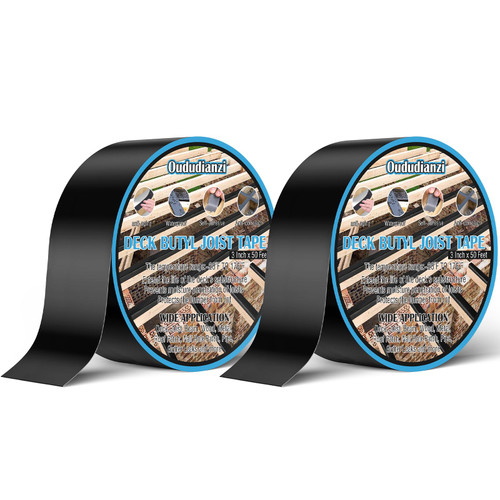 Oududianzi Joist Tape for Decking, 3" x 50' Joist Tape Deck, Waterproof Butyl Tape Deck Flashing Tape, Flashing Tape for Rim Joists, Under Joists, Beams Joists and Building Joists (2 Roll)