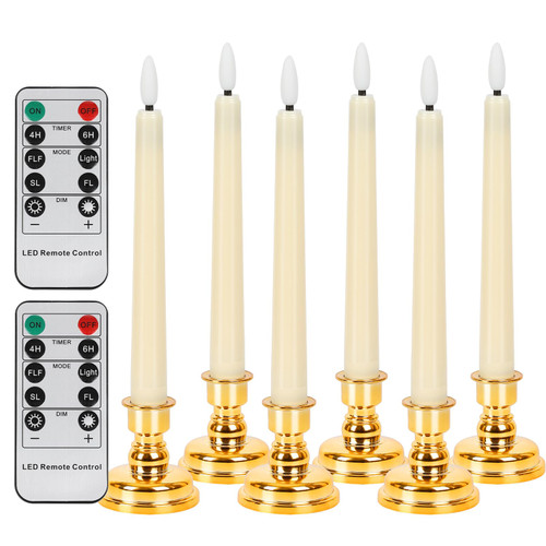 Girgstar Flameless Taper Candles with Remote and Candlestick, 6 Pack Battery Operated Candle 3D Wick Light Window Candles for Christmas Home Wedding Decor