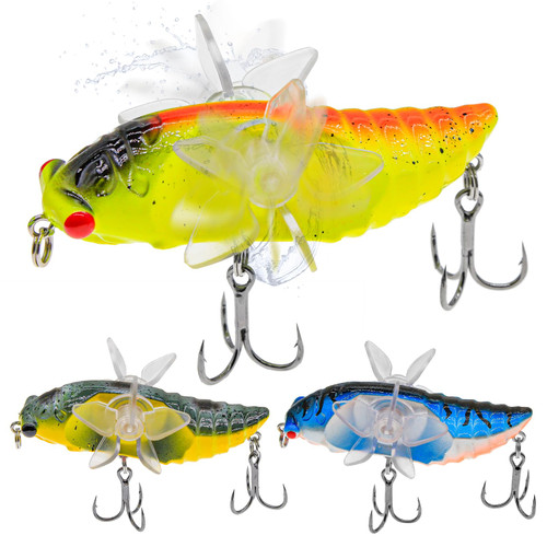 DEILAI 3pcs Fishing Lures, Bionic Cicada Lures with Spinning Propeller Trident Hooks Artificial Fishing Baits Fly Fishing Lures for Bass Trout Fishing Topwater Lures Saltwater Freshwater DEILAI 3pcs Fishing Lures, Bionic Cicada Lures with Spinning Propeller Trident Hooks Artificial Fishing Baits Fly Fishing Lures for Bass Trout Fishing Topwater Lures Saltwater Freshwater