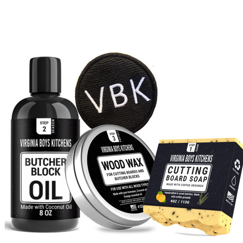 Virginia Boys Kitchens Butcher - Block Oil - no Mineral Oil - Food Grade Conditioner and Oil - Use for Wooden Cutting Boards - Full Size Wax and Oil and Wax Applicator and Soap - Gift Packaging Virginia Boys Kitchens Butcher - Block Oil - no Mineral Oil - Food Grade Conditioner and Oil - Use for Wooden Cutting Boards - Full Size Wax and Oil and Wax Applicator and Soap - Gift Packaging