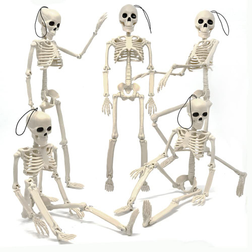 5 Pcs 16'' Hanging Skeleton Halloween Decorations, Movable/Posable Joints Realistic Full Body Plastic Posable Skeleton for Yard Garden Patio Haunted House Accessories, Halloween Props Party Decoration