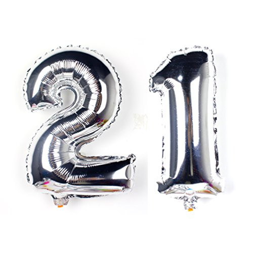 KIYOOMY 40 in Number 21 Balloon Kit Silver Gaint Jumbo Foil Mylar Balloons for 21 Birthday Party Adult Ceremony Anniversary Celebrate Parties Decorations (a Number 1 Balloon and 1 Number 2 Balloon)