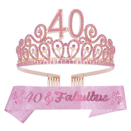 40th Birthday, 40th Birthday Gifts Women, 40th Birthday Decorations Women, 40th Birthday Tiara, 40th Birthday Sash, 40th Birthday Sash and Tiara for Women, 40th Birthday Crown, 40 Crown and Sash