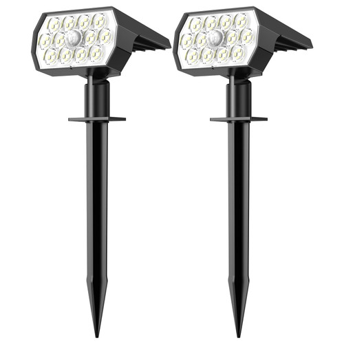 WENATY Solar Motion Sensor Outdoor Lights, [2 Pack/3 Modes/48 LEDs] IP65 Waterproof Landscape Spot Lights for Outside, 2-in-1 Solar Powered Spotlights for Yard Garden Pathway Driveway (Warm White)