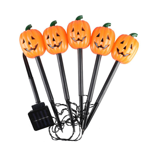 PHEZEN 5PCS Solar Pumpkin Pathway Lights, Lawn Lamp Light UP Jack O Lantern Pumpkins/Ghost Skull Head Halloween Garden Floor Lights for Garden Party Courtyard Decoration Type 2 B