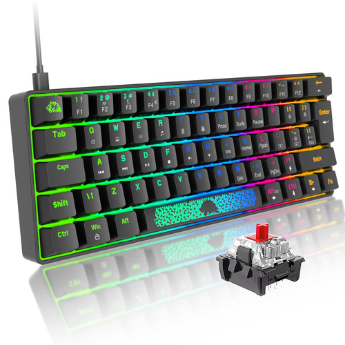 Portable 60% Mechanical Gaming Keyboard 20 RGB Chroma Backlit Glowing Characters Type C Wired 62 Keys Game Keyboard Waterproof Full Anti-ghosting and Gaming Mouse Pad for Gamers and Typists