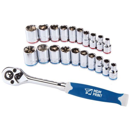 MDMprint 1/4 in. Drive SAE & Metric High Visibility Socket Set, 21 Piece
