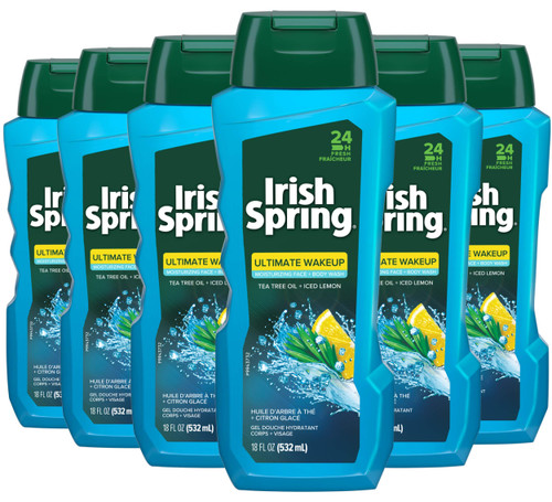 Irish Spring Irish Spring Ultimate Wake Up Tea Tree Face & Body Wash for Men, Moisturizing Body Wash Washes Away Bacteria - 18 Fluid Ounce (532ml)., 108 ounces Irish Spring Irish Spring Ultimate Wake Up Tea Tree Face & Body Wash for Men, Moisturizing Body Wash Washes Away Bacteria - 18 Fluid Ounce (532ml)., 108 ounces