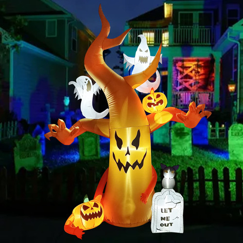 GOSEN Halloween Inflatables Outdoor Decorations 8FT Dead Tree with White Ghost, Pumpkin and Owl, Halloween Blow Up Yard Decorations with Built-in LED Lights for Indoor/Holiday/Party/Yard/Garden/Photo