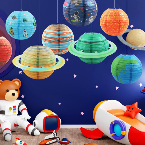 8 PCS Planets Paper Lanterns Solar System Planets Lantern Space Theme Paper Lanterns for Outer Space Themed Birthday Party Decorations Solar System Hanging Decorations Kids Room Decorations (9.8 Inch)