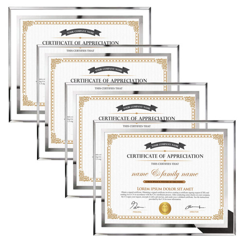 Hoikwo 8.5x11 Picture Frames, 4 Packs Silver Glass Certificate Frames for Document Diploma Award, Only Tabletop Display