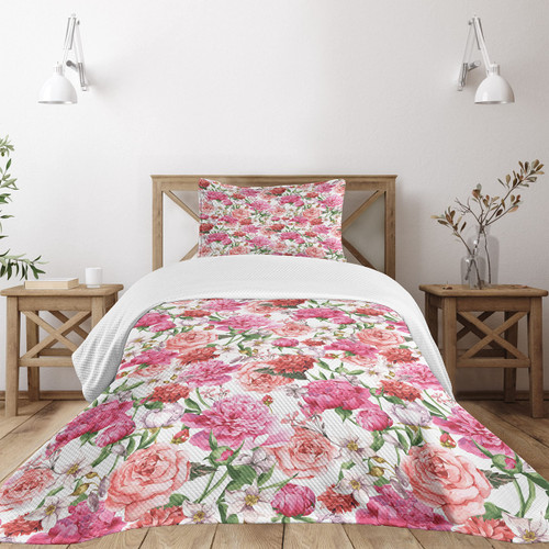 Ambesonne Watercolor Flower Bedspread, Victorian Floral Pattern Painting Style Print with Peonies Roses, Decorative Quilted 2 Piece Coverlet Set with Pillow Sham, Twin Size, Pink White Ambesonne Watercolor Flower Bedspread, Victorian Floral Pattern Painting Style Print with Peonies Roses, Decorative Quilted 2 Piece Coverlet Set with Pillow Sham, Twin Size, Pink White