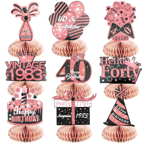 9Pcs 40th Birthday Decorations Men, Glittery Happy 40th Birthday Centerpieces for Tables Decorations for Women, Rose Gold Cheers to 40 Years Honeycomb Table Topper, Best Gifts for forty Years Birthday Party Decoration Supplies.