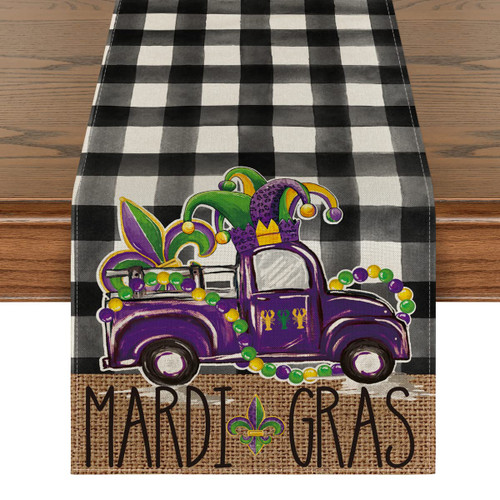 Artoid Mode Buffalo Plaid Truck Mardi Gras Jewelry Table Runner, Seasonal Kitchen Dining Table Decoration for Indoor Home Party 13x72 Inch Artoid Mode Buffalo Plaid Truck Mardi Gras Jewelry Table Runner, Seasonal Kitchen Dining Table Decoration for Indoor Home Party 13x72 Inch