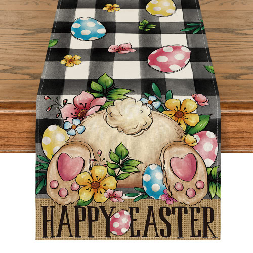 Artoid Mode Buffalo Plaid Bunny Egg Flowers Happy Easter Table Runner, Seasonal Spring Kitchen Dining Table Decor for Home Party Decor 13x72 Inch Artoid Mode Buffalo Plaid Bunny Egg Flowers Happy Easter Table Runner, Seasonal Spring Kitchen Dining Table Decor for Home Party Decor 13x72 Inch