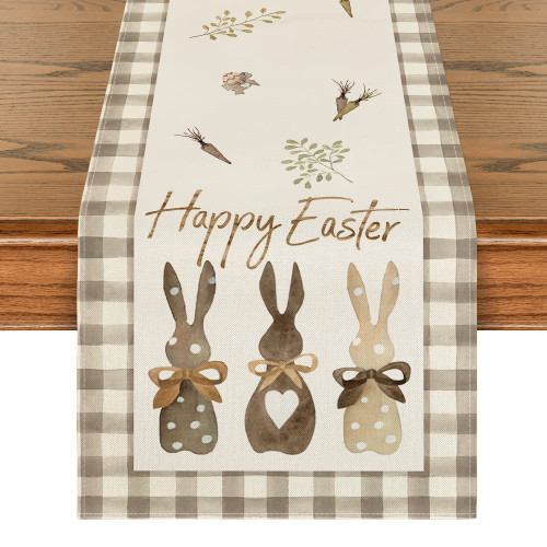 Artoid Mode Buffalo Plaid Bunny Happy Easter Table Runner, Seasonal Spring Kitchen Dining Table Decoration for Home Party Decor 13x72 Inch Artoid Mode Buffalo Plaid Bunny Happy Easter Table Runner, Seasonal Spring Kitchen Dining Table Decoration for Home Party Decor 13x72 Inch