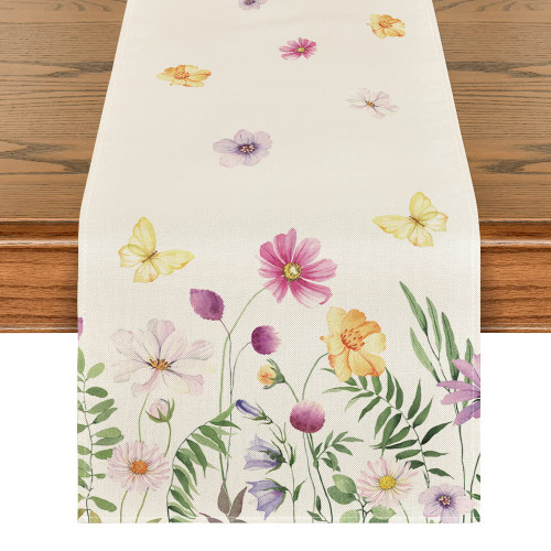 Artoid Mode Flowers Butterfly Summer Table Runner, Seasonal Spring Kitchen Dining Table Decoration for Home Party Decor 13x72 Inch Artoid Mode Flowers Butterfly Summer Table Runner, Seasonal Spring Kitchen Dining Table Decoration for Home Party Decor 13x72 Inch