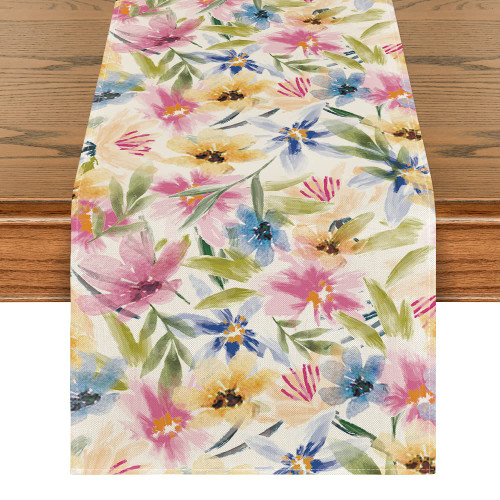 Artoid Mode Watercolor Flowers Leaves Spring Table Runner, Seasonal Summer Easter Kitchen Dining Table Decoration for Home Party Decor 13x72 Inch Artoid Mode Watercolor Flowers Leaves Spring Table Runner, Seasonal Summer Easter Kitchen Dining Table Decoration for Home Party Decor 13x72 Inch