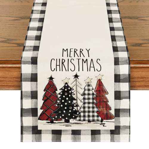 Artoid Mode Waterclor Buffalo Plaid Christmas Trees Merry Xmas Table Runner, Seasonal Winter Holiday Kitchen Dining Table Decoration for Indoor Outdoor Home Party Decor 13 x 90 Inch Artoid Mode Waterclor Buffalo Plaid Christmas Trees Merry Xmas Table Runner, Seasonal Winter Holiday Kitchen Dining Table Decoration for Indoor Outdoor Home Party Decor 13 x 90 Inch