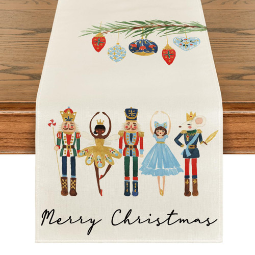 Artoid Mode Watercolor Nutcrackers Xmas Balls Merry Christmas Table Runner, Seasonal Winter Holiday Kitchen Dining Table Decoration for Indoor Outdoor Home Party Decor 13 x 90 Inch Artoid Mode Watercolor Nutcrackers Xmas Balls Merry Christmas Table Runner, Seasonal Winter Holiday Kitchen Dining Table Decoration for Indoor Outdoor Home Party Decor 13 x 90 Inch