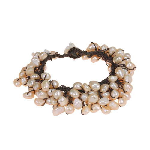 AeraVida Exotic & Stylish Cultured Freshwater Pink Pearl Cluster on Cotton Wax Rope Link Bracelet | Pearl Bracelets for Women | Floral Cluster Pearl Bracelet for Women | Pink Freshwater Pearl Bracelet AeraVida Exotic & Stylish Cultured Freshwater Pink Pearl Cluster on Cotton Wax Rope Link Bracelet | Pearl Bracelets for Women | Floral Cluster Pearl Bracelet for Women | Pink Freshwater Pearl Bracelet