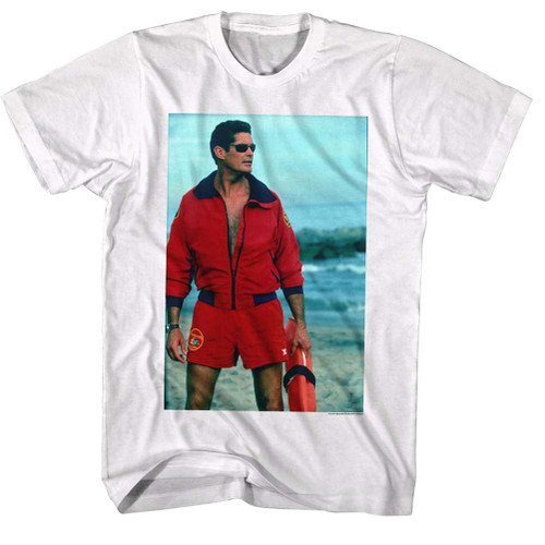 Baywatch Hoff On The Beach T-Shirt, White, XL
