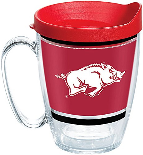 Tervis 1257449 NCAA Arkansas Razorbacks Legend Coffee Mug with Lid, 16 oz, Clear