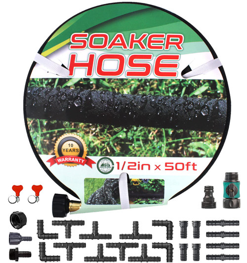 Suneed Soaker Hose 50 Ft for Garden Beds,1/2'' Soaker Hoses for Foundation Watering 50 Ft Rubber Soaking Hose - Drip Irrigation Hose for Garden, Vegetable Beds (50 ft)