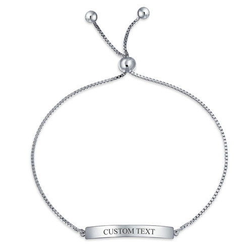 Minimalist Personalize Name Plated Bar Identification Tag ID Bolo Bracelet For Women Teen .925 Sterling Silver Adjustable Custom Engraved