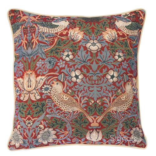 Signare Tapestry William Morris Strawberry Thief Cushion Cover Only (Strawberry Thief Red)