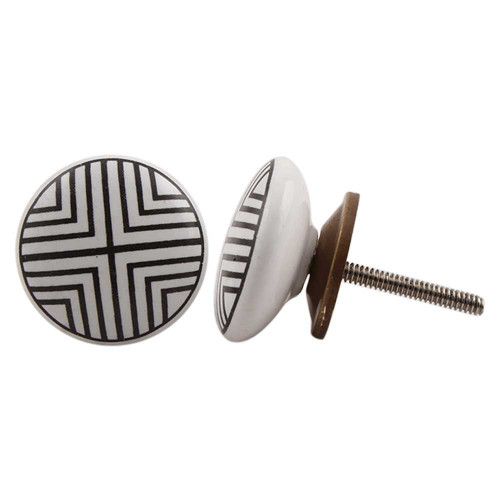 Indian Shelf 12 Pieces Bulk Drawer Pulls | Stripe Flat Cupboard Knobs | Black Cabinet Knobs Decorative | Ceramic Drawer Knob | Dresser Knob | Knobs and Pulls for Cabinets and Drawers