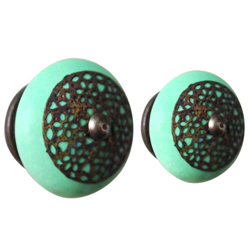 Indian Shelf 8 Pieces Kitchen Door Knobs for Cabinets | Strewn Flat Kitchen Drawer Knobs | Green Furniture Knobs for Dresser | Ceramic Decorative Knobs and Pulls | Bulk Cabinet Pulls | Knob