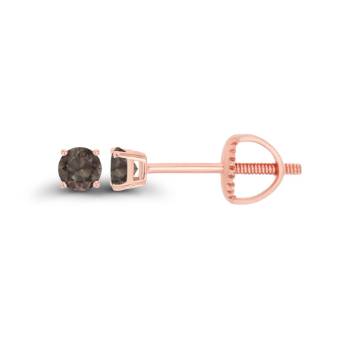 14K Rose Gold Plated Sterling Silver 3mm Round Natural Smoky Quartz June Birthstone Screwback Stud Earrings