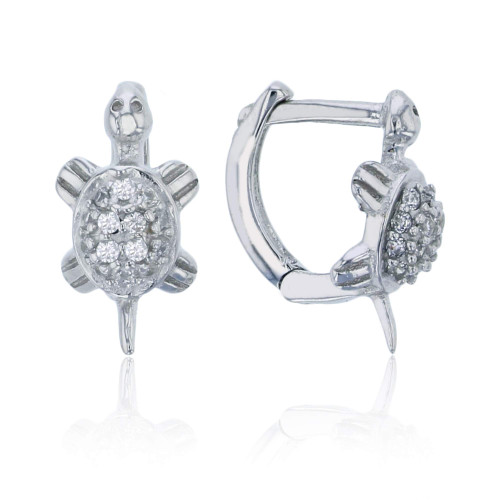 Sterling Silver Cubic Zirconia Rhodium Micropave Turtle Hoop Earring Sterling Silver Cubic Zirconia Rhodium Micropave Turtle Hoop Earring