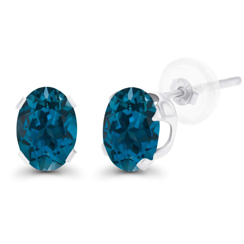Sterling Silver Rhodium 7x5mm Oval Natural London Blue Topaz December Birthstone Stud Earrings Sterling Silver Rhodium 7x5mm Oval Natural London Blue Topaz December Birthstone Stud Earrings