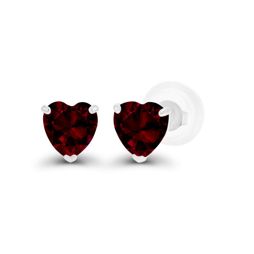 Genuine 925 Sterling Silver 4mm Heart Natural Red Garnet January Birthstone Genuine Stud Earrings For Women and Girls