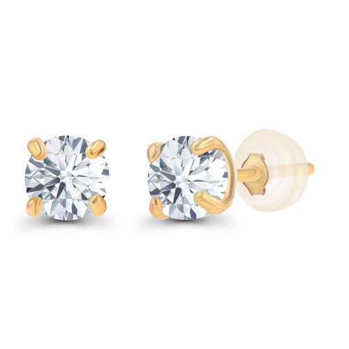 Genuine 14K Solid Yellow Gold 3mm Round Created White Sapphire Birthstone Stud Earrings For Women