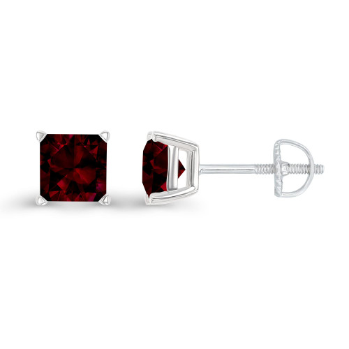 Yellow Gold Plated 925 Sterling Silver 6mm Square Princess Cut Natural Garnet January Birthstone Screwback Stud Earrings Yellow Gold Plated 925 Sterling Silver 6mm Square Princess Cut Natural Garnet January Birthstone Screwback Stud Earrings
