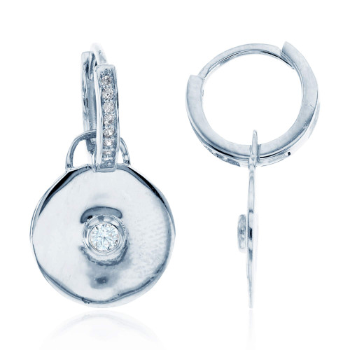 Sterling Silver Rhodium Single Bezel 2.5mm Round Cubic Zirconia High Polish Circle Dangling on Cubic Zirconia Huggie Earrings