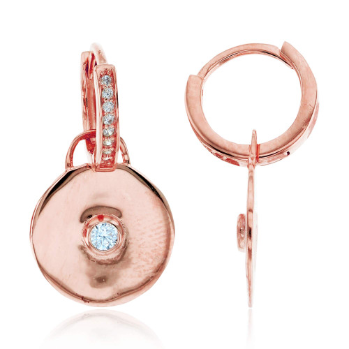 Sterling Silver Rose Single Bezel 2.5mm Round Cubic Zirconia High Polish Circle Dangling on Cubic Zirconia Huggie Earrings