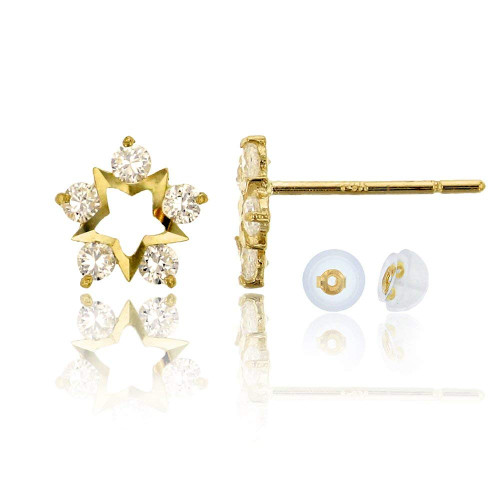 14K Yellow Solid Gold 5-Round Stone AAA Cubic Zirconia Open 7mm Star Stud Earrings With Push Backs | Daisy Star Stud Earrings | Solid Gold Stud Earrings for Women and Girls